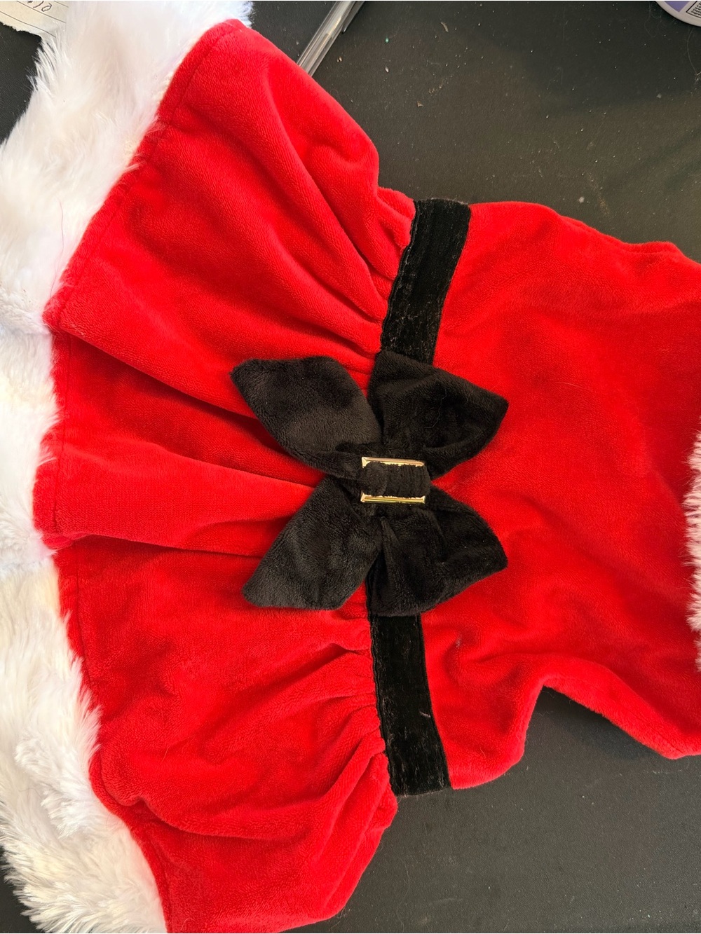 Red Velvet Holiday Dog Dress with Black Bow Santa Christmas